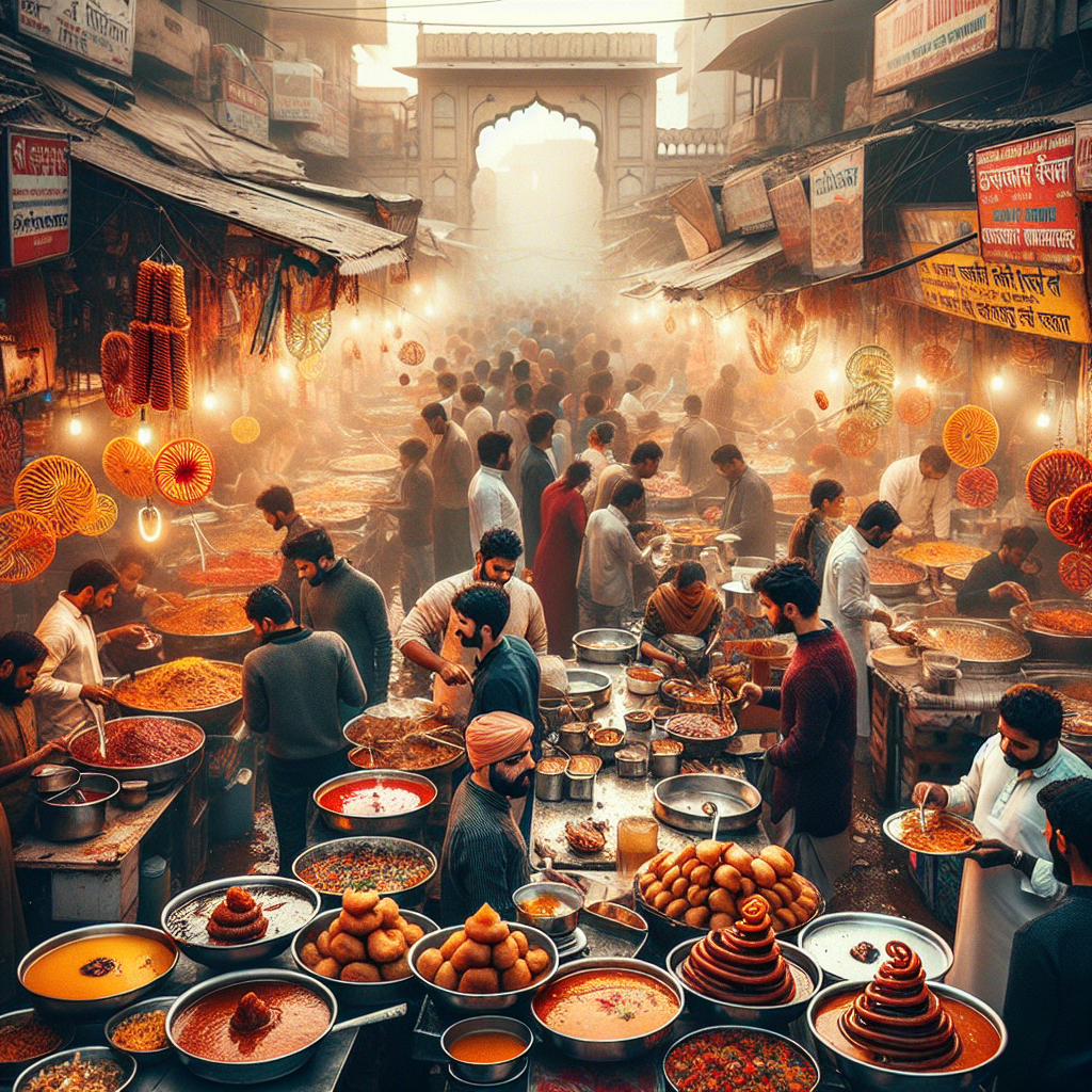 Chandni Chowk food stalls with a variety of traditional Indian street foods